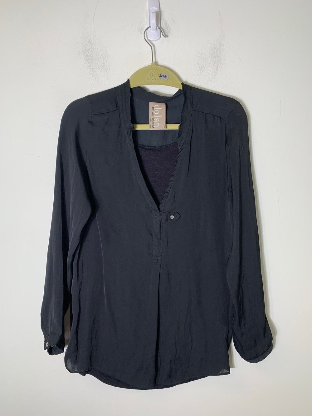 Dolan Left Coast Connection Black Long Sleeve Mixed Media Top Sz S